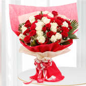 40 Red and White Roses Bunch